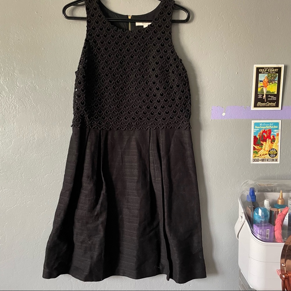 NEW! LOFT Eyelet Fit & Flare Dress Linen Blend Sleeveless Black size 10